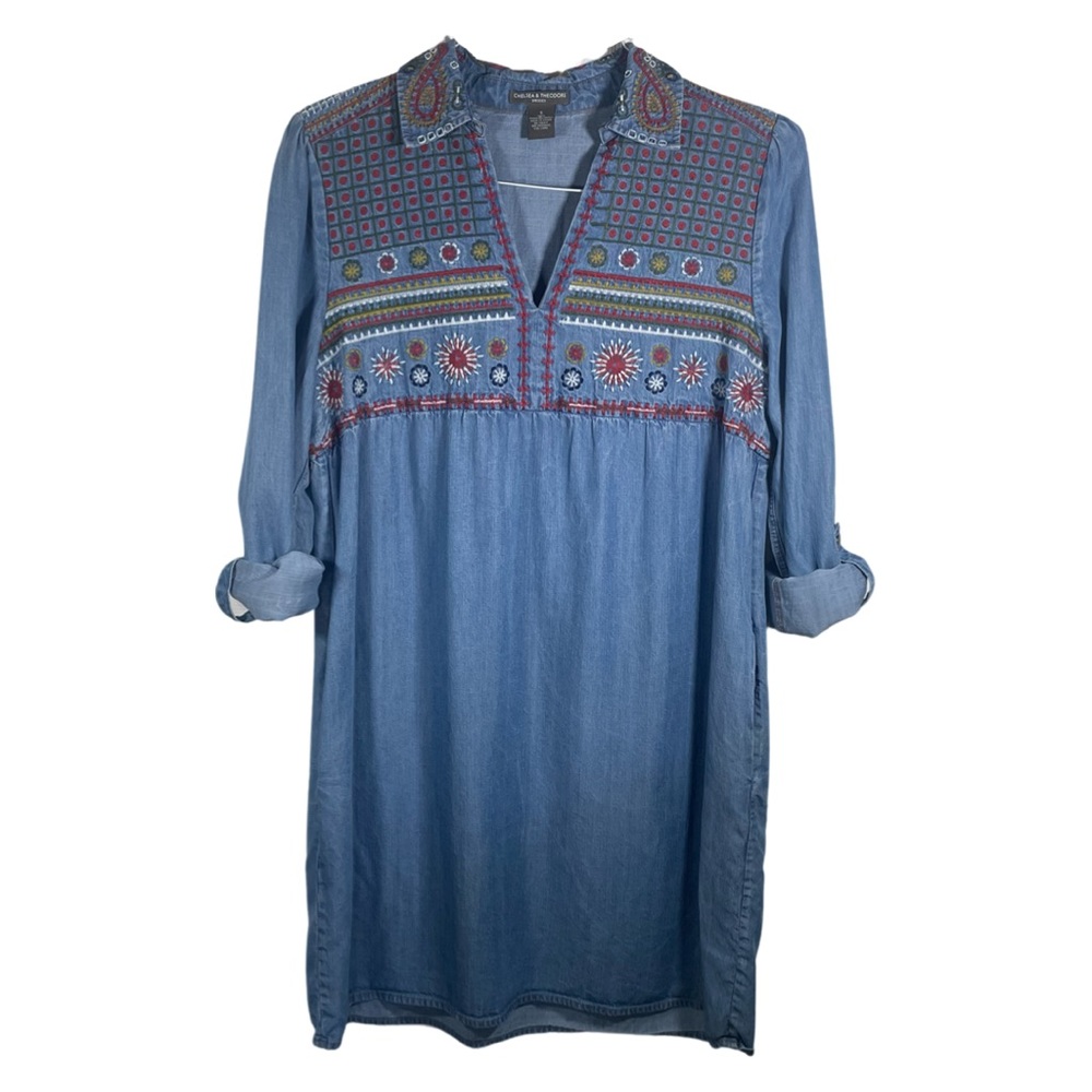 Chelsea & Theodore Denim Embroidered Dress